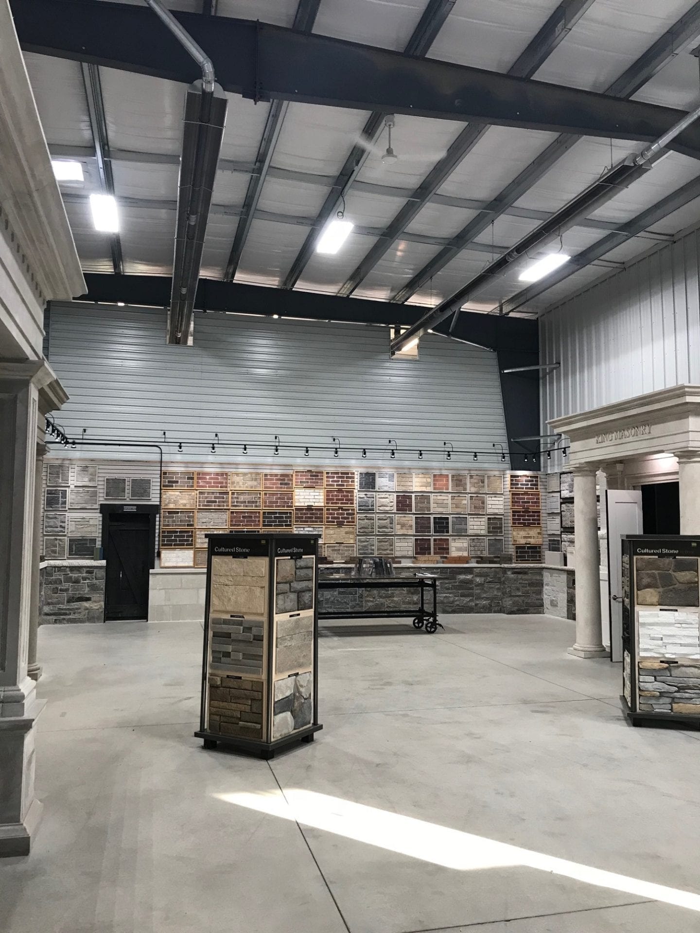 Industrial warehouse interior with bright lighting